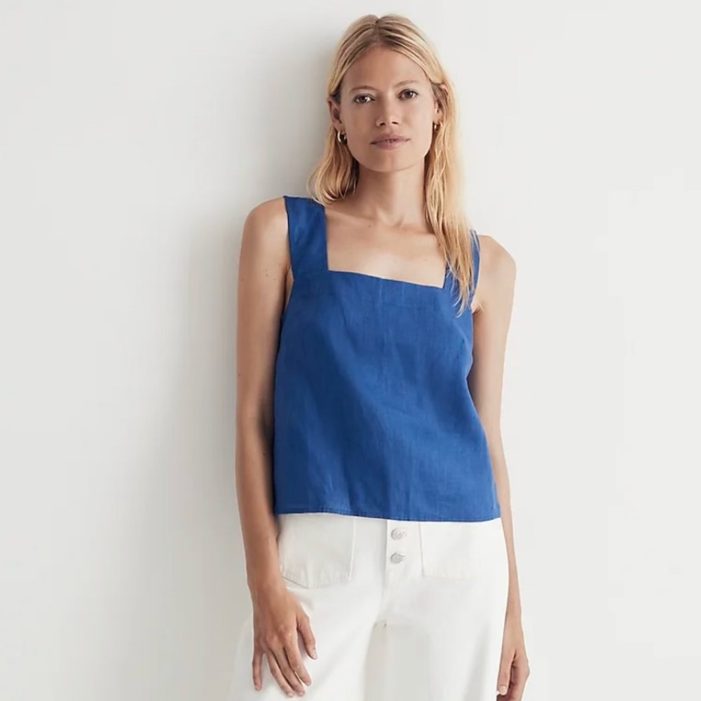 Madewell Cobalt Blue Square-Neck Linen Tank